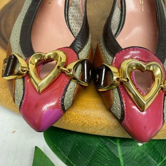 Mac collection Stenciled heart Retro leather Slingback Kitten Heels - Picture 4 of 7